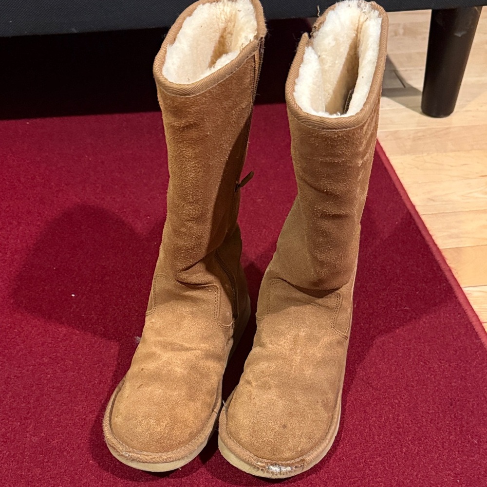 Tall Zip-Up UGG Tan Suede Winter Boots